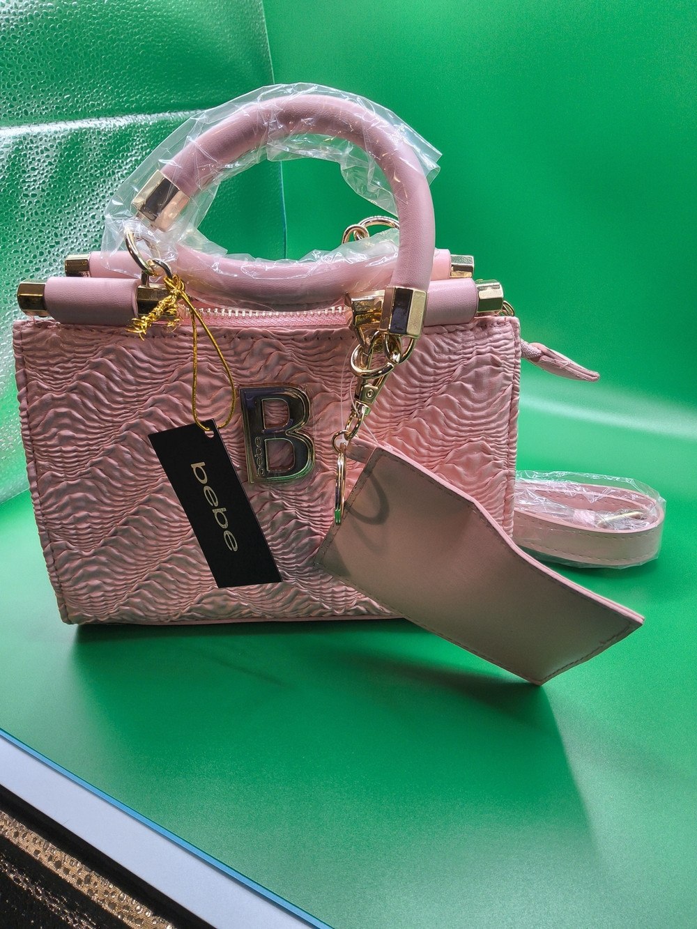 NWT bebe Blush Pink Textured Top-Handle Satchel with Gold Hardware